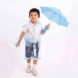 haus & kinder Clear Sky Kids Raincoat with inbuilt backpack extension - Clear Blue (2-5Y) Self Design Boys & Girls Raincoat