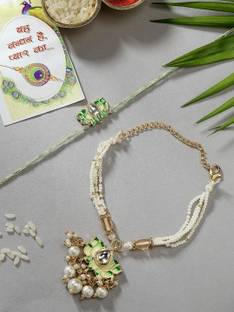 NVR Bhaiya Bhabhi Fresh Design Kundan Bhaiya Bhabhi Rakhi Gift Set Kundan, Gold Finish, Kundan, Pearl Rakhi, Lumba  Set