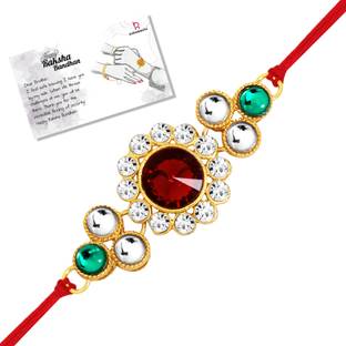 Live Evil Thread Galaxy Gold plated Kundan work Rakhi for Brother Sister with Raksha Bandhan Greeting Card having Traditional Ethnic Unique Design Specially Hand Made by Indian Craftsmen Assorted Greeting Card, Rakhi  Set