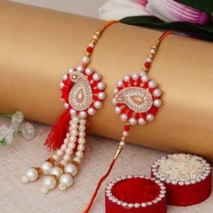 eCraftIndia Bhaiya Bhabhi D643P1C1 Assorted, Zardosi, Pearl Chawal Roli Pack, Rakhi, Greeting Card  Set