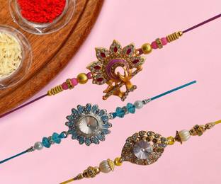 Rakhi Nation Designer SE-SF-SG Mauli Thread Rakhi, Chawal Roli Pack  Set