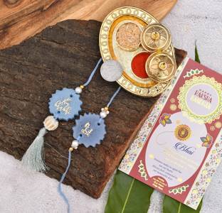 PRIDE STORE Designer Unique Resin Rakhi for Bhaiya-Bhabhi with Traditional Tilak-Thali & Rakhi Card Mauli Thread Rakhi, Thali, Greeting Card, Chawal Roli Pack  Set