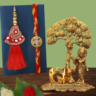 Flipkart SmartBuy Bhaiya Bhabhi KBS144-RAKHI249 Mauli Thread, Pearl, Kundan Rakhi, Chawal Roli Pack, Showpiece  Set