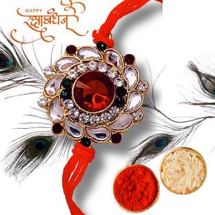 Raksha Sutra Designer Raksha Sutra_KUNDAN_STONE_ANTIC_AT243 Gold Finish Chawal Roli Pack  Set