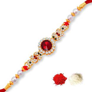 bandhan traditional designer dori stone rakhi with roli chawal Mauli Thread Chawal Roli Pack  Set