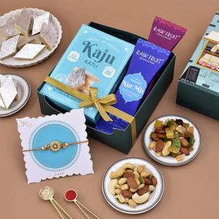 HyperFoods Designer Sweet Delights: Sweets, Mix Dry Fruits & 1 Rakhi Mauli Thread Rakhi  Set