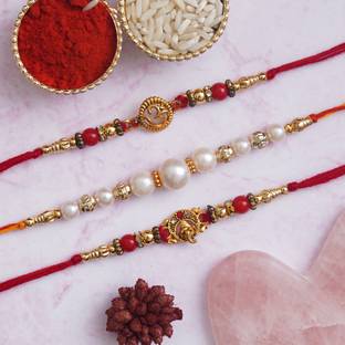 Flipkart SmartBuy Religious Rakhi Gold Finish, Pearl Chawal Roli Pack, Rakhi  Set