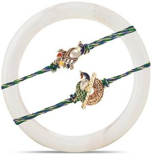 TIED RIBBONS Religious TR-RB23-Bro-Setof2Rakhi-NK003 Assorted Rakhi, Greeting Card, Chawal Roli Pack  Set