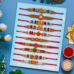 PRIDE STORE Thread 4010-Rakhi Set For Brother Combo With Roli Chawal Greeting Card-Family-10 Mauli Thread Rakhi, Greeting Card, Chawal Roli Pack  Set