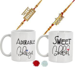 THE SD STORE Bhaiya Bhabhi BHAIYA BHABHI COFFEE MUG WITH PYARA BHAIYA PYARI BHABHI RAKHI|| RAKHI GIFT FOR BHAIYA BHABHI|| COFFEE MUG WITH RAKHI GIFT BROTHER|| EXCLUSIVE RAKHI WITH MUG|| RAKHI FOR BHAI BHABHI|| RAKSHABANDHAN GIFT FOR BHAIYA BHABHI|| 2 RAKHI 2 COFFEE MUG , ROLI CHAWAL Sandalwood, Mauli Thread Rakhi, Mug, Chawal Roli Pack  Set