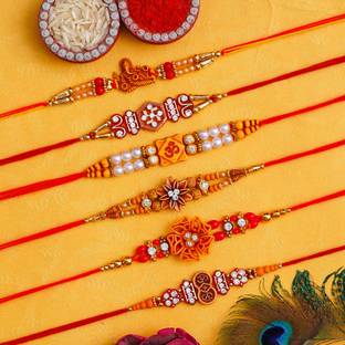 PRIDE STORE Designer Rakhi Set 4255 Mauli Thread Rakhi, Chawal Roli Pack, Greeting Card  Set