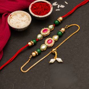 CraftVatika Bhaiya Bhabhi RAKHI386 Assorted Rakhi, Greeting Card, Chawal Roli Pack  Set
