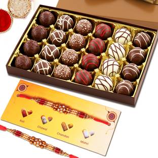 WINNI CELEBRATE RELATIONS Designer Rakhi + 24 Pcs Chocolate Gift Pack Set EX02 Zardosi Rakhi  Set
