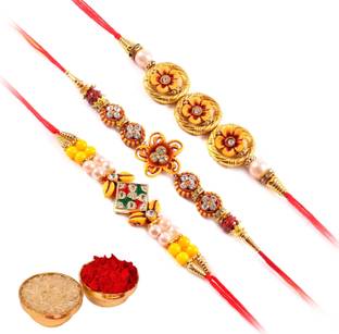 Manvi creation Designer MNV RAKHI PACK 3 Assorted Rakhi, Chawal Roli Pack  Set