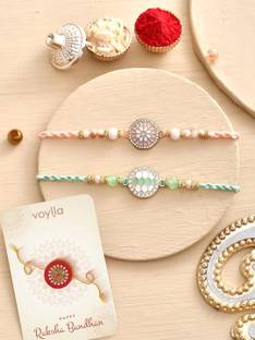 Voylla Thread Traditional Inspired Men's Lightly Embellished Rakhis Thread Mauli Thread Chawal Roli Pack  Set