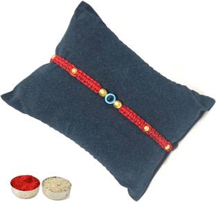 Saffron Shades Bracelet Evil Eye Rakhi Bracelet for Brother Sister Bhabhi Assorted Chawal Roli Pack  Set