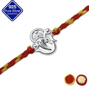 RanaJewellers Thread 925 Real Silver Rakhi for Brother (Lord Ganesh ji Design) Silver Chawal Roli Pack  Set