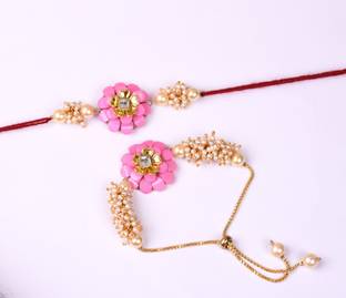Dcrab Bhaiya Bhabhi Dcb_rakhiset_SFBROM1560 Kundan, Pearl Rakhi, Lumba  Set