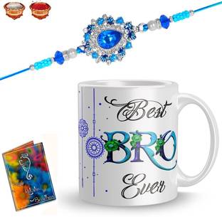 Earnam Designer R-112-KA Gold Finish Chawal Roli Pack, Rakhi, Mug  Set