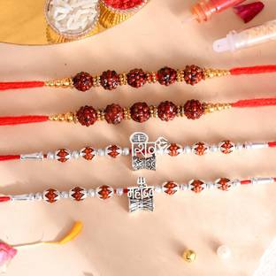 PRIDE STORE Rudraksh 24-421-SILVER-SHIV-MAHADEV-2PC-RUD-4, Rakhi for brother Silver Rakhi, Greeting Card, Chawal Roli Pack  Set