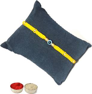 Saffron Shades Bracelet Evil Eye Rakhi Bracelet for Brother Sister Bhabhi Assorted Chawal Roli Pack  Set