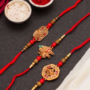 Flipkart SmartBuy Religious Rakhi, Greeting Card, Chawal Roli Pack Set (Rakhi Set of 3 for Brother Assorted Rakhi  Set
