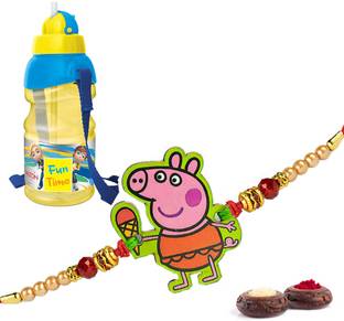 DesignDost Kids Peppa Pig-01 Sandalwood Bottle, Chawal Roli Pack, Rakhi  Set