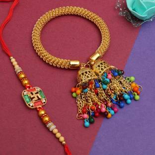 VIAANISH Bhaiya Bhabhi RB-13 Gold Finish Rakhi  Set