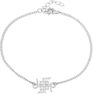 Voylla Designer 925 Sterling Silver Precious Swastik Rakhi Silver Chawal Roli Pack  Set
