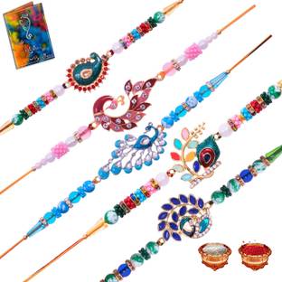 Elegaci Gifts Bhaiya Bhabhi RX-RY-RZ-SB-SR Mauli Thread Rakhi, Greeting Card, Chawal Roli Pack  Set