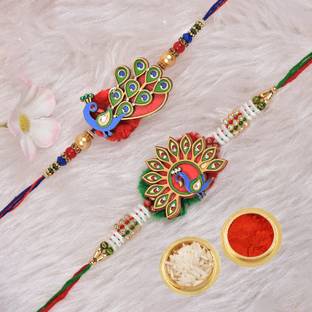 Twinkle Enterprises Bhaiya Bhabhi 2 PIS RAKHI JS-1536 Assorted Rakhi, Chawal Roli Pack, Greeting Card  Set