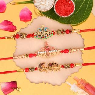 PRIDE STORE Religious 24-3715-K.SHYAM-SERIES-3PC, Rakhi for brother Mauli Thread Rakhi, Greeting Card, Chawal Roli Pack  Set