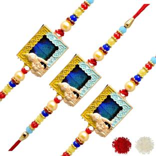 Meira Jewellery Religious Morpankh Bal Hanumnaji For Men Brother Kids Thread Rakhi RJ75 Gold Rakhi  Set