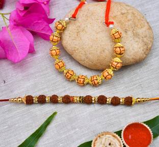 RHYTHM GIFT4U Designer Rakhi For Bhaiya Bhabhi pair rakhi | kundan designer rakhi combo | Roli tilak pack | Rakhi for brother and bhabhi | Fancy design rakhi | Exculive rakhi | Rakhi for Didi Jiju Mauli Thread Rakhi  Set