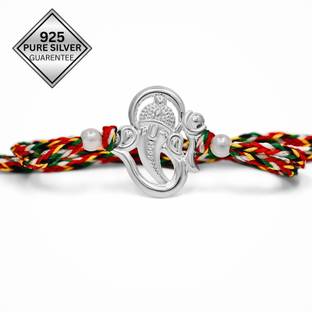 PAJORI Thread 925 Pure Silver Om Rakhi for Brother Silver Rakhi, Chawal Roli Pack  Set