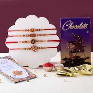 Vanyas Religious Rakhi-Set-Chocolate-(4)-Mix-1013 Mauli Thread Rakhi  Set