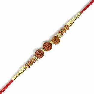 P A HEALTH AND FITNESS Rudraksh pa_rakhiset490 Gold Finish, Plastic (PVC), Pearl Rakhi, Chawal Roli Pack  Set