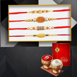 Poorak Religious RK24_MB_PAK_4xD2 Assorted Rakhi  Set