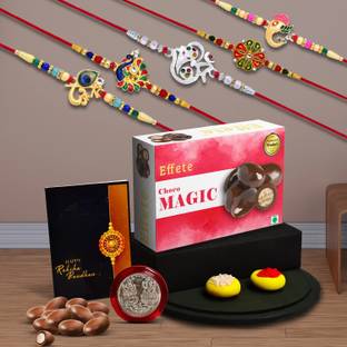 Effete Designer Designer Rakhi For Rakshabandhan | Rakhi Set With Chocolate Box | Rakhi | Rakhi Combo | Rakhi Gift | Rakhi Combo With Chocolates | Fancy Rakhi Set | Rakhi For Bhaiya Bhabhi (K1_331_B32) Assorted Rakhi, Chawal Roli Pack, Greeting Card, Coins  Set