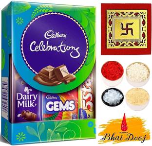 Velour Shoppe Bhai Dooj Tikka Gift Set for Brother with Celebrations Assorted Chocolates Assorted Chawal Roli Pack  Set