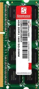 simtronics 4 gb ddr3 laptop 1600. DDR3 4 GB (Single Channel) Laptop (DDR3 1600MHZ LAPTOP 4gb)