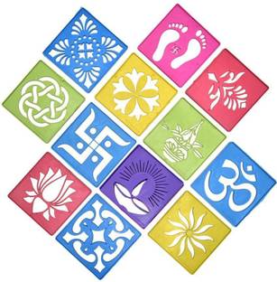 CraftVatika Rangoli Making Stencil Set of 12 for Diwali Floor Home Decoration Rangoli Stencil