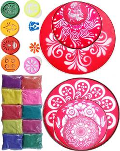 manrish Rangoli Making Kit 10pkt Color + Stencils(2-12" + 2-8" + 2-4") + 6 Rangoli Stamp Rangoli Stencil