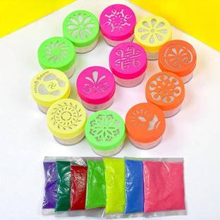 Evisha 6 Rangoli Color filling stencil Making Box Bottles Jali and 6 Colour Packets Rangoli Stencil