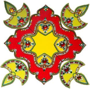 Anbay Dots Rangoli - Red and Yellow with Diya Rangoli Stencil