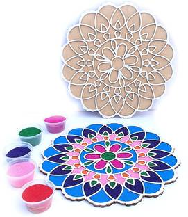 StepsToDo Reusable Rangoli Template Mat with Wooden Base 11.5 Inch (Design P) Easy to Use Rangoli Stencil