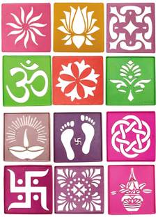 Ascension 12 Different Design Draw Rangoli Making Kit Rangoli Stamp Om Swastik Flower Design Colourful Rangoli Making Stencils Rangoli Stencil