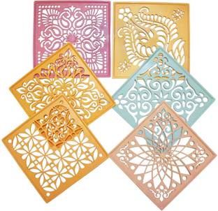 tovaih 6 Square Rangoli Stencils for Floor Decoration, (8x8 inches Multi-Design) Rangoli Stencil