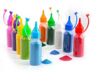 JANMESH ENTERPRISES Rangoli Colors Powder Bottles for Floor Decorations Pack of 10 with All Colours Rangoli Stencil