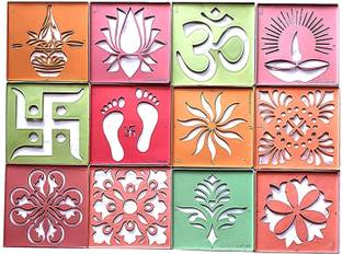tovaih Set of 12 Rangoli Stencils for Floor Decoration, Diwali Decoration, (4x4 inches) Rangoli Stencil